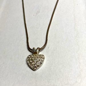 Vintage heart crystal necklace with silver tone silver chain. #bme2048